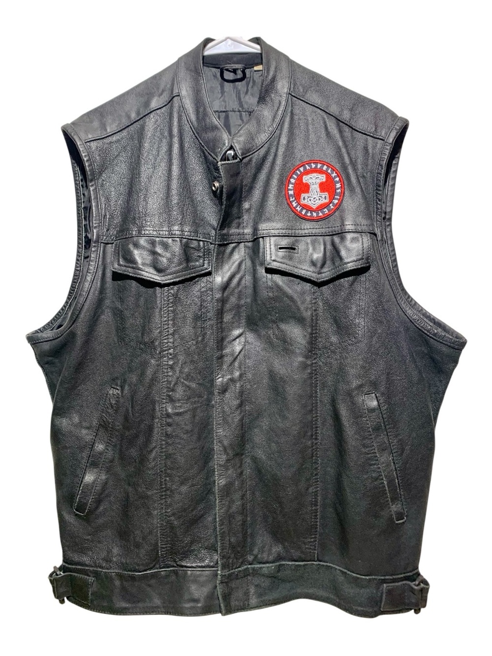 Men's Jackets 4 Bikers Brand “ Leather Vest With Viking Vegvisir Patchwork